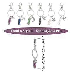 12Pcs 6 Style Natural & Synthetic Gemstone Copper Wire Wrapped Keychains&nbsp;KEYC-NB0001-31