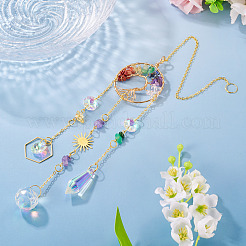 1Pc Wire Wrapped Alloy & Natural Mixed Stone Tree of Life Hanging Suncatchers&nbsp;HJEW-TA0001-46C