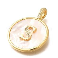Rack Plating Brass Micro Pave Clear Cubic Zirconia Pendants with Shell&nbsp;KK-M309-42G-S