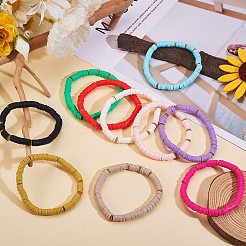 10Pcs 10 Colors Polymer Clay Heishi Beaded Stretch Bracelets&nbsp;BJEW-PH01445