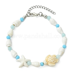Natural Trumpet Shell & Dyed Yellow Jade & Glass & Synthetic Turquoise Beaded Bracelets for Women&nbsp;BJEW-JB14106