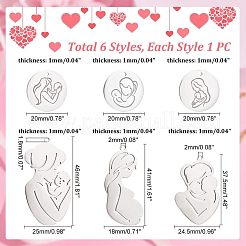 6Pcs 6 Style Mother's Day 304 Stainless Steel Pendants&nbsp;STAS-PH0004-44