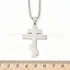 Russian Orthodox Cross 201 Stainless Steel Pendant Box Chain Necklaces&nbsp;NJEW-C104-01A-P