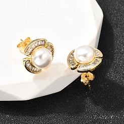 Flower Brass Micro Pave Clear Cubic Zirconia Stud Earrings&nbsp;EJEW-A135-22G