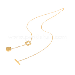 304 Stainless Steel Flat Round with Good Luck Lariat Y Necklaces&nbsp;NJEW-OY002-45G