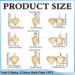 12Pcs 6 Styles Heart 316 Stainless Steel Locket Pendants&nbsp;STAS-UN0064-75