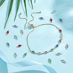 24Pcs 12 Colors Brass Pave Faceted Glass Connector Charms&nbsp;KK-UN0005-53