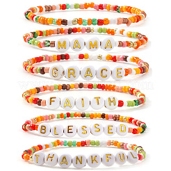 6Pcs 6 Styles Bohemian Handmade Word Resin & Plastic Colorful Glass Beaded Friendship Stretch Bracelets for Men Women&nbsp;PI5207-1