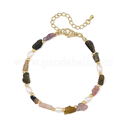 Natural Multicolor Tourmaline & Cultured Freshwater Pearl Beaded Bracelets for Women&nbsp;BJEW-JB14410