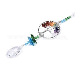 Chakra Natural Mixed Stone Chips Tree of Life Suncatcher&nbsp;HJEW-N005-01
