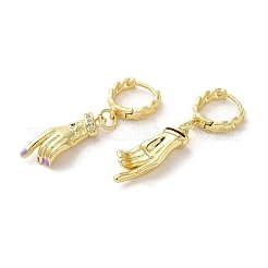 Palm with Horse Eye Real 18K Gold Plated Brass Dangle Hoop Earrings&nbsp;EJEW-Q797-21G-05