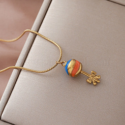Vintage 30MM Stainless Steel Enamel Bowknot Lollipop Pendant Necklaces for Women&nbsp;VD4670