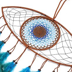 Evil Eye Woven Net/Web with Feather Pendant Decoration&nbsp;HJEW-I013-08