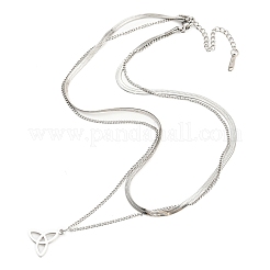 Non-Tarnish 304 Stainless Steel Curb & Herringbone Chains Double Layer Necklaces&nbsp;NJEW-P280-01P