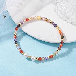 Cubic Zirconia & Shell Pearl Round Beaded Stretch Bracelets for Women&nbsp;BJEW-JB13280
