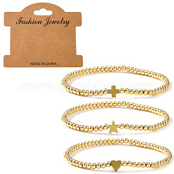 3Pcs Minimalist Brass Beads Stretch Bracelets Set for Women&nbsp;ZD2300-5