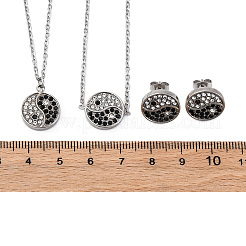 Yin-yang 304 Stainless Steel Rhinestone Pendant Necklaces & Bracelets & Stud Earrings Sets for Women&nbsp;SJEW-C004-17P