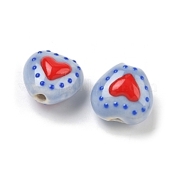 Heart Pattern Handmade Porcelain Enamel Beads&nbsp;PORC-G016-03M
