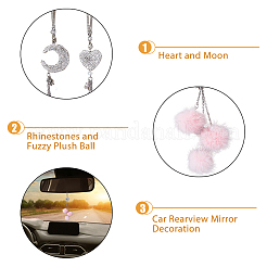 2Pcs 2 Style Rhinestones Heart and Fuzzy Plush Ball Car Hanging Pendant&nbsp;HJEW-DC0001-07