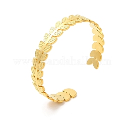 Ion Plating(IP) 304 Stainless Steel Leaf Open Cuff Bangles&nbsp;BJEW-L682-029G