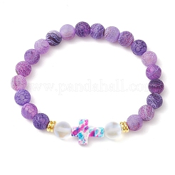 Synthetic Moonstone & Frosted Natural Weathered Agate Beads Stretch Bracelets for Women&nbsp;BJEW-JB11333-02