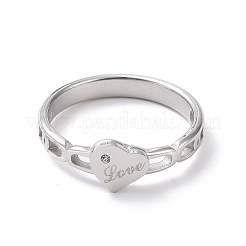 Crystal Rhinestone Heart with Word Love Finger Ring&nbsp;RJEW-D120-06B-P