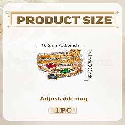 1Pc Oval Alloy Micro Pave Colorful Cubic Zirconia Finger Rings&nbsp;RJEW-LP0002-75