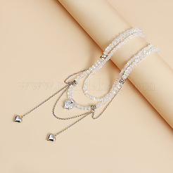 Alloy Pave Clear Cubic Zirconia Heart Tassel 2-Strand Choker Necklaces for Women&nbsp;WGFC514-01