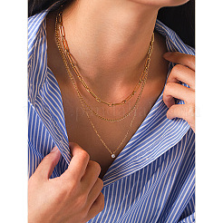 304 Stainless Steel 3 Layer Chain Necklaces for Women&nbsp;WG92CC9-01