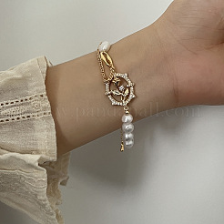 Brass Micro Pave Clear Cubic Zirconia Oval with Tulip Link Bracelets for Women&nbsp;FS-WG76AA2-02