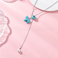 4Pcs 4 Color Dyed Synthetic Turquoise Horse with Shell Pearl Beads Pendant Necklaces&nbsp;NJEW-JN05895