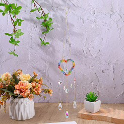 1Pc Colorful Glass Beaded Woven Net Suncatchers&nbsp;AJEW-CY0001-95A