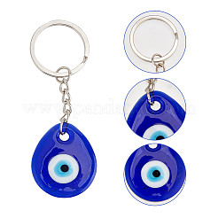 24Pcs 2 Styles Handmade Lampwork Teardrop & Flat Round with Evil Eye Keychains&nbsp;KEYC-DR00001