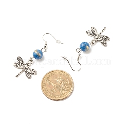 Round Natural Mashan Jade with Alloy Dragonfly Dangle Earrings&nbsp;EJEW-JE04855-04