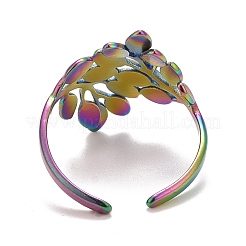 Rainbow Color Ion Plating(IP) 304 Stainless Steel Leaf Wrap Open Cuff Ring for Women&nbsp;RJEW-A005-12