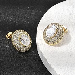 Oval Brass Clear Cubic Zirconia Stud Earrings for Women&nbsp;EJEW-A162-01G