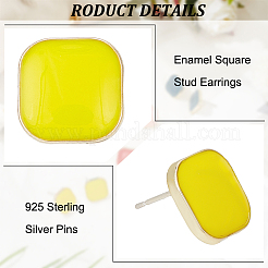 8 Pairs 8 Colors Alloy Enamel Square Stud Earrings with 925 Sterling Silver Pins&nbsp;EJEW-AN0004-71