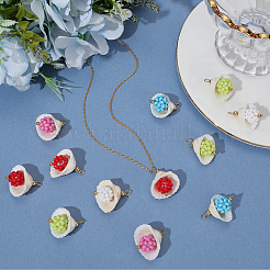 20Pcs 5 Colors Clam Shell & Glass Seed Beaded Pendants&nbsp;FIND-BBC0004-23