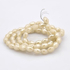 Pearl Luster Plated Imitation Jade Glass Faceted Rice Beads Strands&nbsp;GLAA-A030A-PL02