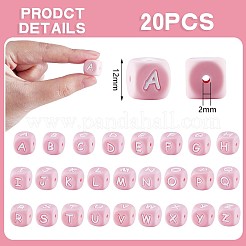 20Pcs Pink Cube Letter Silicone Beads 12x12x12mm Square Dice Alphabet Beads with 2mm Hole Spacer Loose Letter Beads for Bracelet Necklace Jewelry Making&nbsp;JX435Z