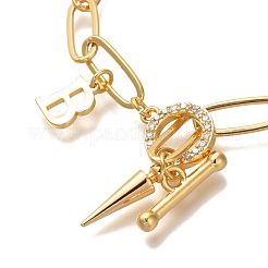 Letter B Brass Micro Pave Clear Cubic Zirconia Cable Chain Bracelets for Women&nbsp;BJEW-L696-112G