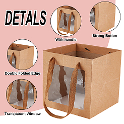 Square Paper Gift Tote Bags with Plastic Visible Window&nbsp;LS-ABAG-WH0051-10C