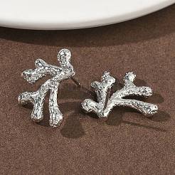 Coral Brass Stud Earrings&nbsp;EJEW-G452-09P