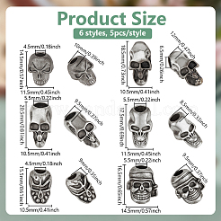 30Pcs 6 Styles Tibetan Style Alloy European Beads&nbsp;MPDL-PH0001-18AS