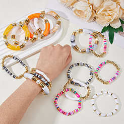 15Pcs 15 Style Ethnic Style Polymer Clay Heishi Surfer Stretch Bracelets Set&nbsp;BJEW-FI0001-41