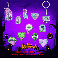 18pcs 9 styles Acrylic Pendant Halloween Terror Eye Beads Big Tongue Love Skeleton Hand Pendant DIY Jewelry Accessories&nbsp;JX817A