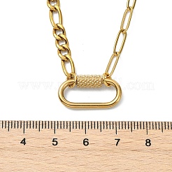 304 Stainless Steel Oval Lock Clasps Pendant Figaro Chain Necklaces for Women&nbsp;NJEW-JN06169-01