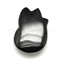 Fox Shaped Natural Obsidian Cameo Pendants&nbsp;G-F081-01