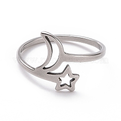 Non-Tarnish 201 Stainless Steel Moon & Star Finger Ring&nbsp;RJEW-J051-28P