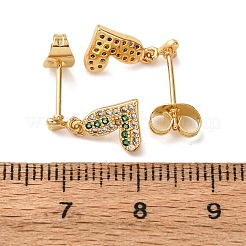 Brass Micro Pave Cubic Zirconia Heart Dangle Stud Earrings&nbsp;EJEW-K267-25G